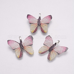 Ciondoli foglia naturale, con accessori di ottone, farfalla, colorato, 27~30x29~32x1~2mm, Foro: 3x6 mm