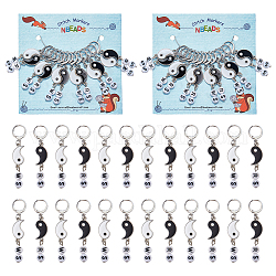 NBEADS 24 Pcs Yin Yang Stitch Markers, Enamel Alloy Crochet Stitch Marker Charms Removable 304 Stainless Steel Clasps Locking Stitch Marker for Knitting Weaving Sewing Jewelry Making