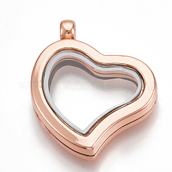 Alliage pendentifs médaillon magnétiques, avec la glace, cœur, or rose, 33x29x6.5mm, Trou: 3mm, mesure intérieure: 16x20 mm