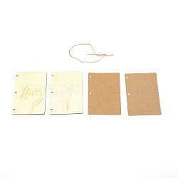 Творческие деревянные поздравительные открытки, книга свадебных клятв, с джутовой веревкой и крафт-бумагой, деревесиные, 104.5x74.5x2 мм, отверстие : 4 мм