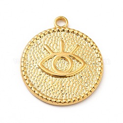 Ion Plating(IP) 304 Stainless Steel Pendants, Flat Round with Eye, Real 18K Gold Plated, 22x19x2mm, Hole: 1.8mm
