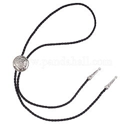 Cravatta in pelle pu, con chiusure scorrevoli in lega di zinco, rotondo con motivo a tema indiano, nero, 103x0.4cm