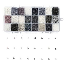 600g perles de rocaille en verre 24 couleurs, ronde, couleur mixte, 12/0, 1.5~2.5x1.5~2mm, Trou: 0.5~1mm, 25 g / couleur
