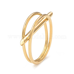 Chapado en iones (ip) 304 anillo de dedo de barra de columna de acero inoxidable para mujer, real 14k chapado en oro, diámetro interior: 15.5 mm