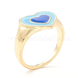 Кольцо на палец с эмалью в форме сердца для девушек и женщин, без кадмия и без свинца, золотой свет, голубой, размер США 8 1/2 (18.5 мм)