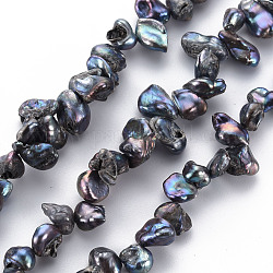 Chapelets de perles en Keshi naturel, perle de culture d'eau douce, teinte, pépites, noir, 5~15x5~8x2~5mm, Trou: 0.5mm, Environ 65~84 pcs/chapelet, 15.35 pouce (39 cm)
