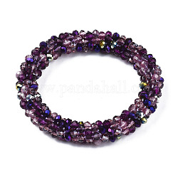 Pulsera elástica de croché con cuentas de vidrio, pulsera nepal de moda para mujer, púrpura, diámetro interior: 1-7/8 pulgada (4.7 cm)