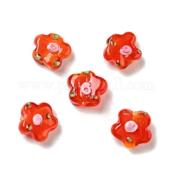 Perles vernissées manuelles, fleur, rouge-orange, 14.5~15x15~15.5x6.5~8mm, Trou: 1~1.2mm