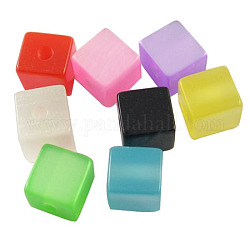Imitation Cat Eye Resin Cube Beads, Mixed Color, about 8mm wide, 8mm long, 8mm high, hole: 1.5mm