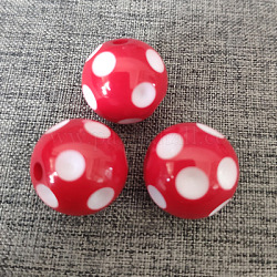 Opaque Resin Beads, Round, with Polka Dot Pattern, Red, 16mm, Hole: 1.5mm, 200pcs/bag