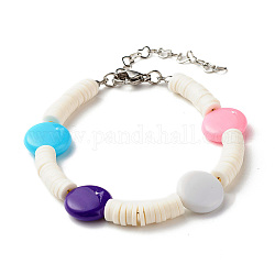 Bracelet perles heishi en pâte polymère avec rond plat pour femme, colorées, 7-1/2 pouce (19 cm)