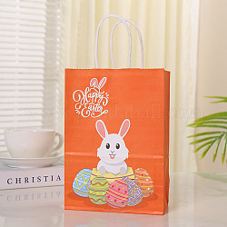 Lapin avec des sacs en papier motif oeuf de pâques, sacs-cadeaux, sacs à provisions, avec poignées, pour Pâques, orange foncé, 15x8x21 cm