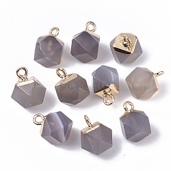 Fascino grigio naturale di agata, con anelli superiori in ferro placcato in oro, perline rotonde con taglio a stella, 12x10x10mm, Foro: 1.8 mm