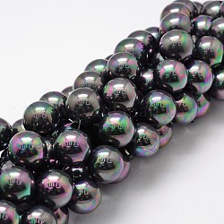 Cuentas perlas de concha de perla, arco iris chapado, Grado A, redondo, negro, 16mm, agujero: 1 mm, aproximamente 26 pcs / cadena, 16 pulgada