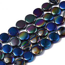 Elektroplatte natürliche Süßwasserschale Perlen Stränge, Flachrund, Blau, 6x2 mm, Bohrung: 0.5 mm, ca. 64~65 Stk. / Strang, 14.96~15.75 Zoll (38~40 cm)