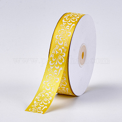 Односторонняя атласная лента, Полиэфирная лента, цветочным узором, желтые, 1 дюйм (25 мм), о 50yards / рулон (45.72 м / рулон)