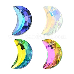 4 pièces 4 couleurs pendentifs en verre galvanisé, fond argenté, facette, breloques de croissant de lune, couleur mixte, 20x13x6mm, Trou: 1.5mm, 1 pc / couleur