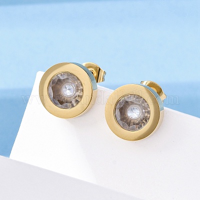 Плоские круглые серьги-гвоздики из нержавеющей стали 304 EJEW-C099-23G-03-1