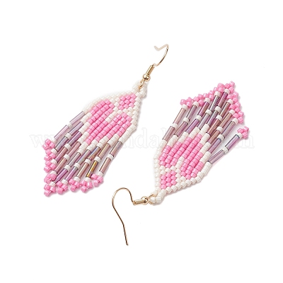 Женские серьги-подвески с кисточками и бисером в форме сердца в форме сердца EJEW-MZ00201-02-1