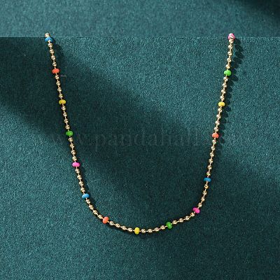 304ステンレススチール製カラフルエナメルボールチェーンネックレス