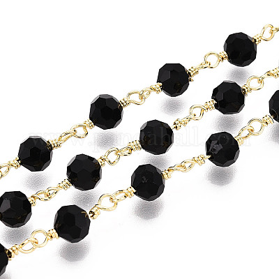 Цепочки ручной работы из латуни и стеклянных бусин KK-N281-11G-1