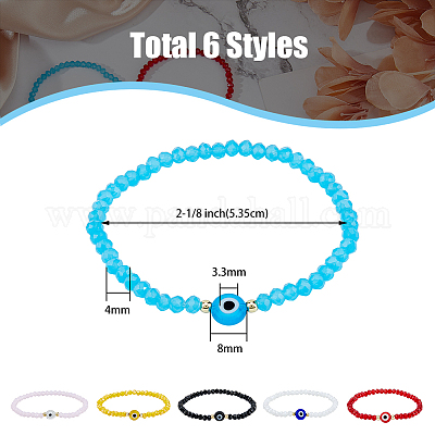 6шт. набор из 6-х цветных акриловых браслетов от сглаза и стеклянных бусин BJEW-FI0001-22-1