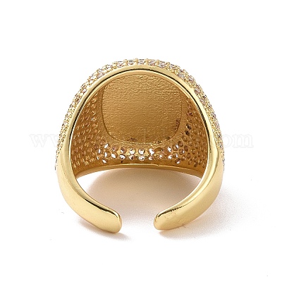 Стеклянная овальная открытая манжета с прозрачным кубическим цирконием RJEW-P035-01G-1