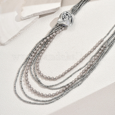 Элегантные многослойные ожерелья из пластиковых бусин и цветков из ткани для женской вечеринки NZ8051-1