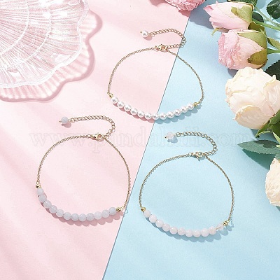 3 шт. круглые бусины-анкелеты из 3-х цветов с драгоценными камнями и ракушками AJEW-AN00707-1