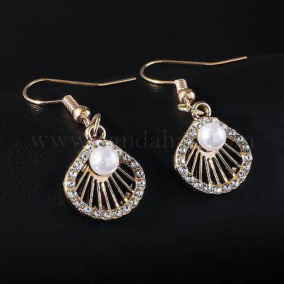 Серьги-подвески в форме ракушки из сплава со стразами FS-WG0AEF0-02-1