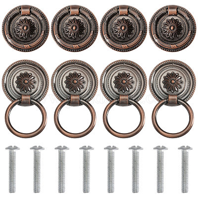 8 шт. ручки для шкафа из цинкового сплава с цветочным узором AJEW-FH0006-30A-1