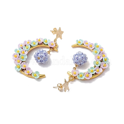 Стеклянные бусины лунные серьги-гвоздики EJEW-MZ00402-02-1