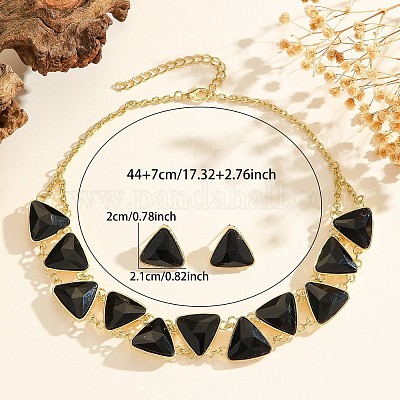 Наборы из треугольных ожерелий и серег-гвоздиков из сплава стекла FS-WG97CDF-01-1