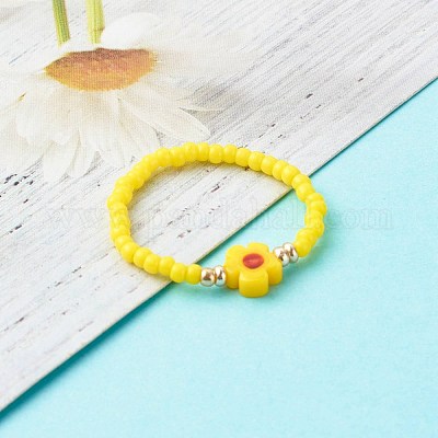 Ручная выпечка расписные стеклянные бусины эластичные кольца RJEW-JR00372-1