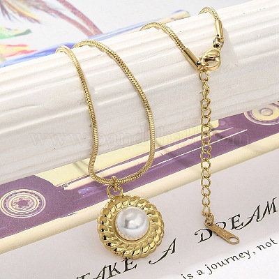 Ожерелье с подвеской из ракушечного жемчуга с ионным покрытием (IP) 304 из нержавеющей стали NJEW-K255-19G-1