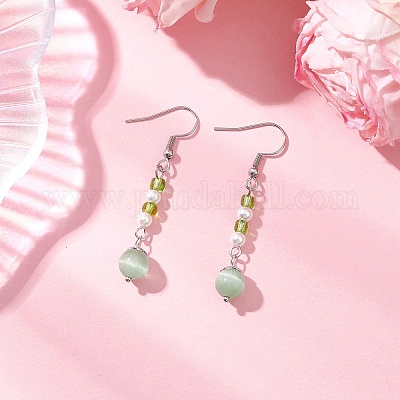 6 пара сережек-подвесок «кошачий глаз» EJEW-JE06491-1