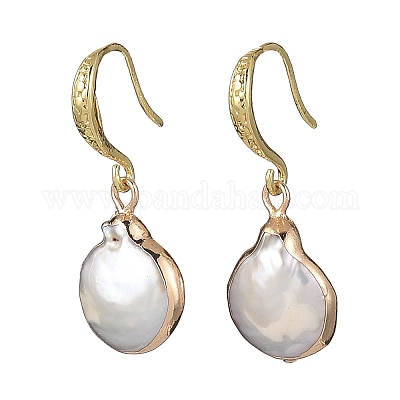 Серьги-подвески из натурального жемчуга кеши с гальваническим покрытием EJEW-JE06709-1