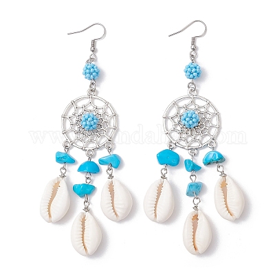 Серьги-люстры из натуральных ракушек каури EJEW-MZ00642-1