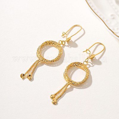 Элегантные и стильные латунные плоские круглые серьги-кольца с кисточками IA0853-1