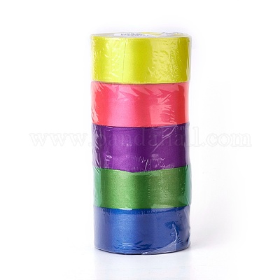 Satin Ribbon, Mixed Color, 1 inch(25mm), 25yards/roll(22.86m/roll), 5rolls/group, 125yards/group Polyester None Multicolor