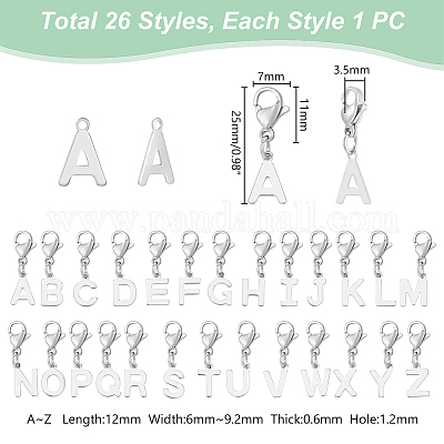 26 шт. 26 стиля 201 нержавеющая сталь буквы a~z подвесные украшения HJEW-UN00005-1