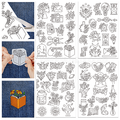 Water Soluble Embroidery Patterns 2 Sheets Embroidery Patterns Stabilizers  with Flower Patterns for Bags, Hats, Cloth Fabric