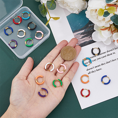 Ионное покрытие (ip) 9 пара двухцветных эмалевых серег-колец Huggie Hoop EJEW-DC0001-30-1