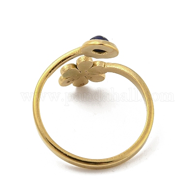 Кольцо из нержавеющей стали 304 с натуральным лазуритом RJEW-Z031-01C-01-1