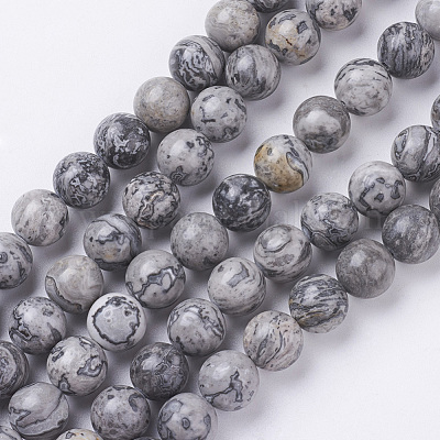 Hot Natural Round Black Web Picasso Jasper Beads for Jewelry Making Strand 15'' 