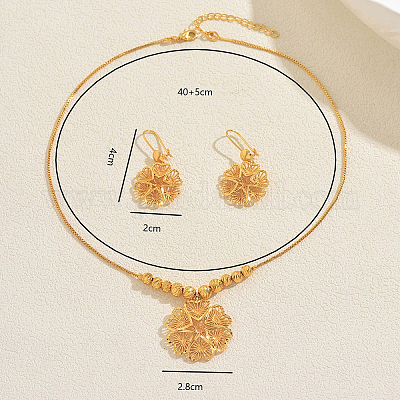 Комплекты из латунных серег-колец и ожерелий с подвесками в форме цветка для женщин JE0471-1