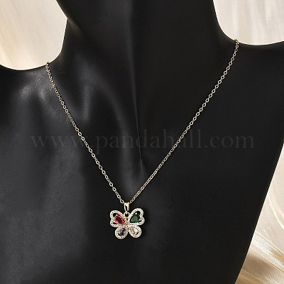 Латунный микропаве кубический цирконий бабочка кулон ожерелья для женщин NJEW-S448-09G-1