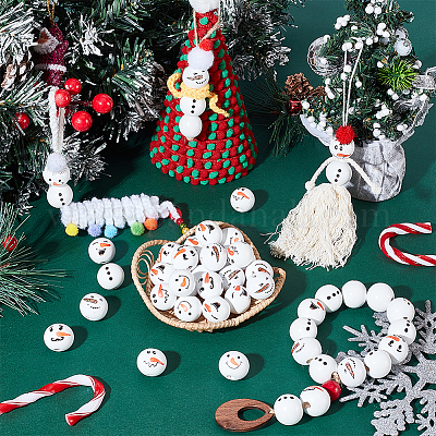 Рождественские печатные деревянные бусины&nbsp;WOOD-PH0003-24-1