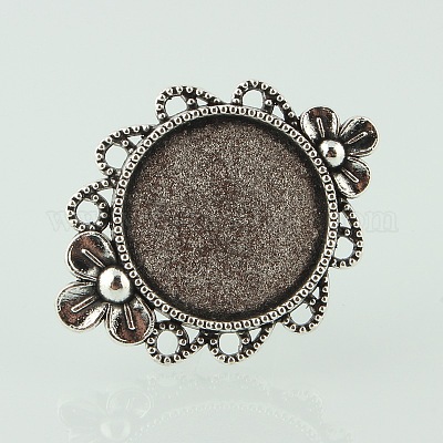 Старинные регулируемые компоненты железа палец кольцо цветка сплава сеттинги кабошон лицевой панели X-PALLOY-O039-10AS-1