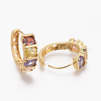 Серьги-кольца Huggie из латуни с прозрачным фианитом и прозрачным фианитом EJEW-L231-46G-1